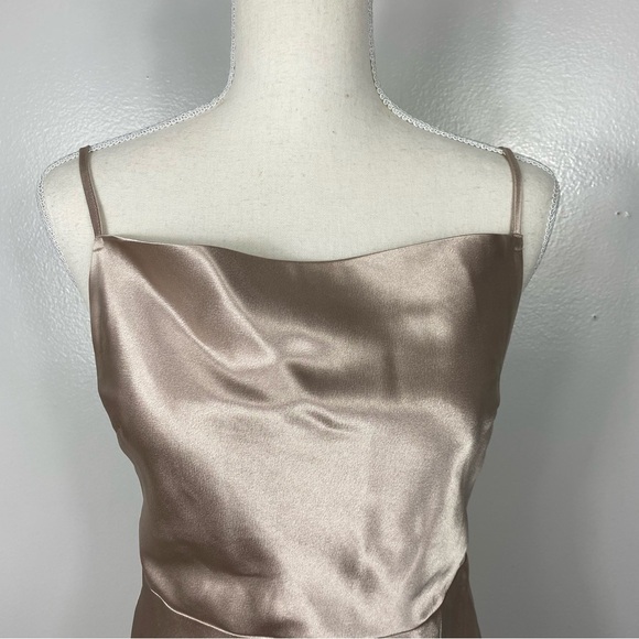 Birdy Grey Lisa Long Satin Dress Taupe Size 4  leg slit - Picture 4 of 12